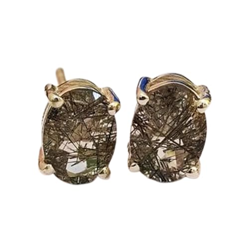 Puces d'oreilles quartz rutile noir et argent 925 boucles ovales minimalistes LK_VSTD_0159