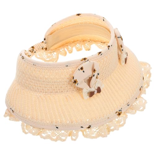 Boy Girl Sun Hat for Girls Wide Brim Uv Blocking Hat Bunny Ears Lace Trim Summer Accessory for Toddlers Beige
