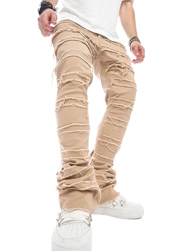 WEIBUMAOYI Men's Slim Fit Denim Pants Stacked Jeans Skinny Male Trousers3