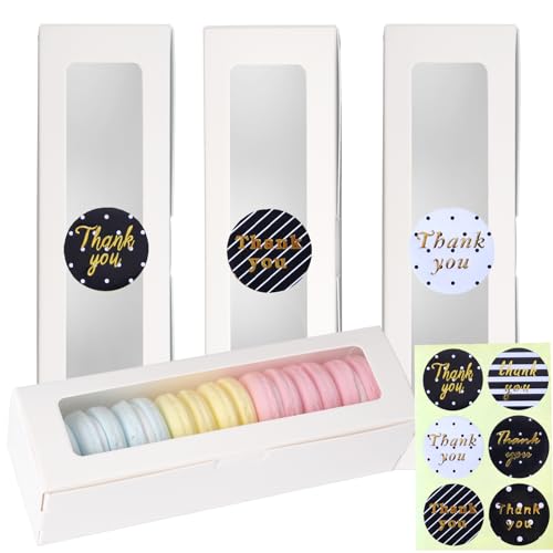 Goensjt 28 Pack Macaron Boxes with Clear Window Small Macaron Pastry Bakery Packaging Container for 6 Bakery Cocoa Truffle Dessert Wedding Gift