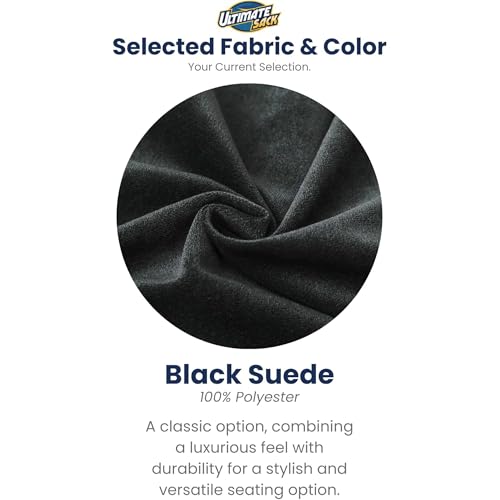 Image of ULTIMATE SACK 5000 5-Foot Bean Bag Chair with Footstool, Black Suede Cover - Oversized Foam Lounger, Floor Seat, Small Sofa, or Couch Bed for Living Area, Gaming Room, or Reading Lounge