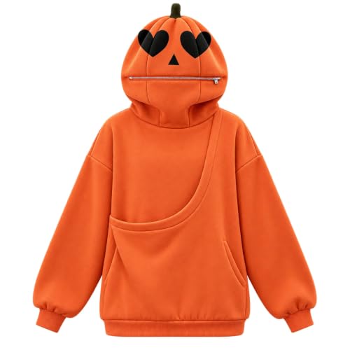 Halloween Womens Pet Pouch Hoodie Pumpkin Mask Oversized Hood Sweatshirt - image 5