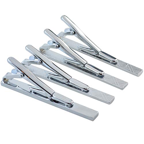 Lystaii 4Pcs Tie Bar Clip, Tie Tack Pins Tie Clips For Men Father's Day Gift Silver Necktie Bar Pinch Clip Set 2.3 Inch Metal Clasps Business Professional Fashion Designs #TOP2