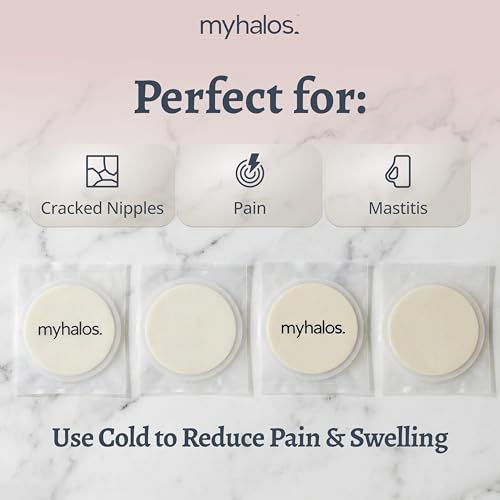 MyHalos® Nipple Pads for Breastfeeding - 4 Reusable Hydrogel Cooling Shields - Breastfeeding Essentials for Engorgement, Nipple Pain Relief - Nursing Pads for Post Partum Breast Care (4 Pack)