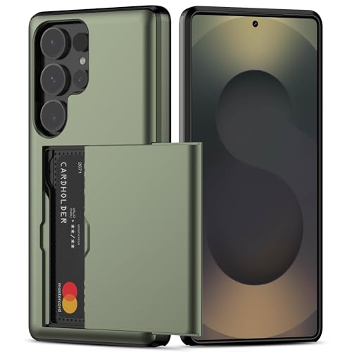 Nvollnoe for Samsung S25 Ultra Case with Card Holder Dual Layer Heavy Duty Protective Case Hidden Card Slot Slim Wallet Case for Samsung S25 Ultra 6.9(Green)