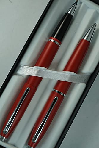 A.t. Cross Cross Matte Deep Red With, Polished Chrome Appointments And Signature Mid Band Calaise Selectip Black Gel Ink Rollerball Pen Ballpoint Set. A Great Gift Anyone Any Occasion #TOP6