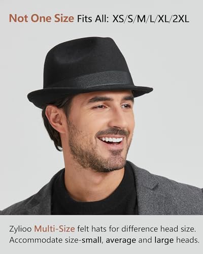Image of Zylioo Multi Size Fedora Hat for Men Women, Short Brim Felt Trilby Hat | Adjustable Inner Band With Ribbon Trim And Short Brim Style For Dress Wear, Travel, And Daily Outfits