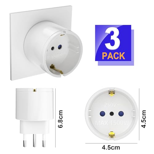 Clomnpe 3 Stück Reiseadapter Italien, 3-Polig Adapter Italien Steckdose, EU Deutschland auf IT, Reisestecker Typ L für Chile, Uruguay… – Ansicht 2