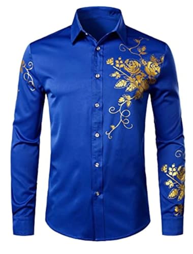 Men's Printing Shirts Men Business Casual Long Sleeve Formal Shirt Lapel Buttons Blouse3
