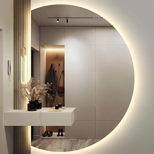 Smart Half Circle LED Backlit Mirror - Large Defogging Wall Mounted Design With 3-Color Dimmable Light for Bathroom, Living Room, Bedroom (63*90cm)