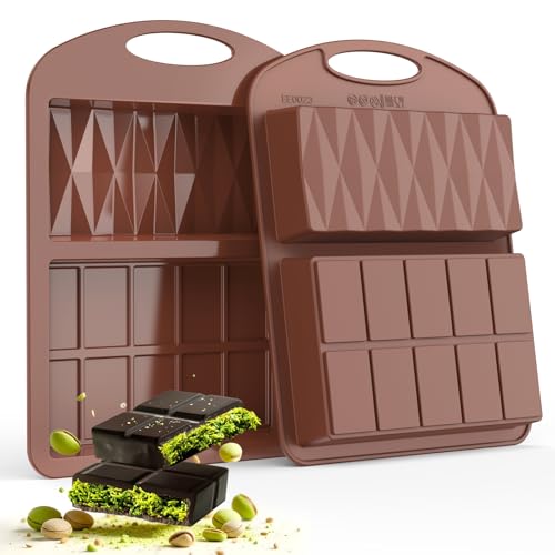 Lesolph 2 Piezas Molde Chocolate Dubai, Moldes Para Barra De Chocolate Profundos De Silicona Sin BPA, 2 EN 1 Moldes de Silicona para Bombones Postres Caseros, Barras Energéticas y Chocolate