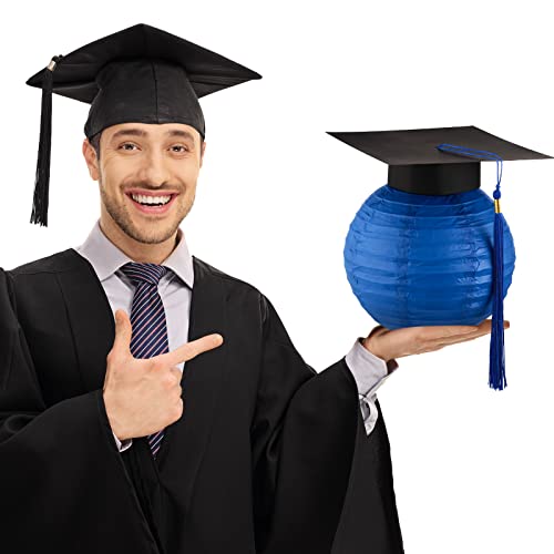 12 Pieces Bulk Graduation Cap Hanging Paper Lanterns Grad Cap Paper Lanterns Graduation Lanterns With Black Grad Hat Tassel Lanterns Graduation Party Hanging Decorations (Blue) #TOP4