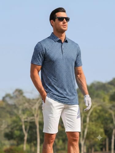 Image of Alex Vando Mens Golf Shirts Short Sleeve Breeze Quick-Dry Print Polo Shirt