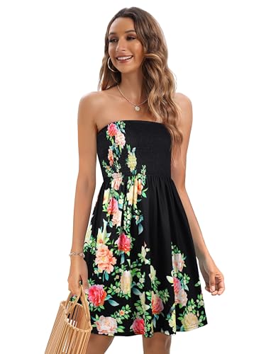 Image of Summer Dress for Women Beach Boho Strapless Cover Ups Off Shoulder Floral Sundresses