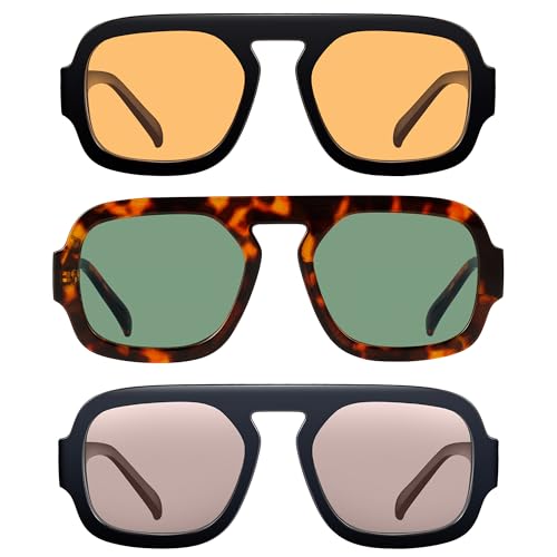 KesaPlan Trendy Square Aviator Sunglasses for Women, Vintage Flat Top Designer Shades Stylish Frame Sun Glasses