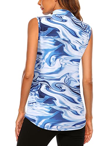 Image of Koscacy Women's Sleeveless Golf Tennis Polo Shirts Zip Up Dry Fit Workout Tank Tops Athletic Shirt