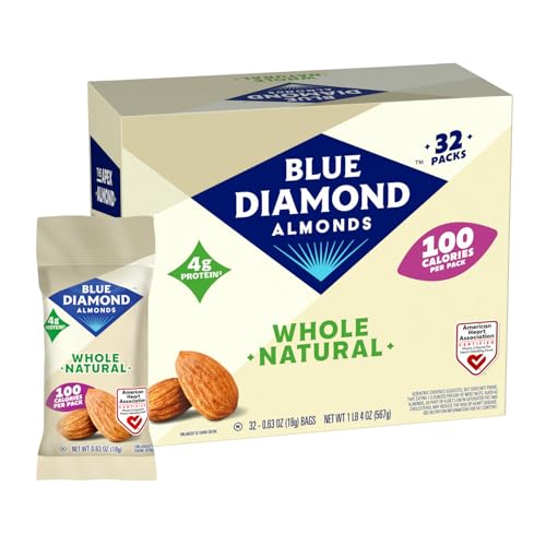 Blue Diamond Almonds Whole Natural Raw Snack Nuts, 100 Calorie Travel Bags, 32 count