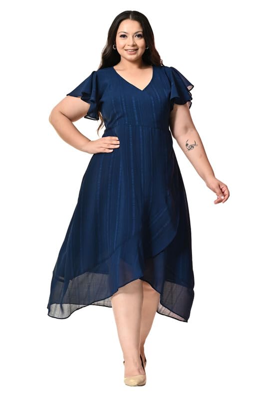 Upto 8XL Plus Size Maxi Dress for Women | V-Neck Wrap Dress for Womens Plus Size | Georgette Western Dresses | Stylish Fit & Flare Sleeves Long Maxi Dresses | Casual Outing-image-11