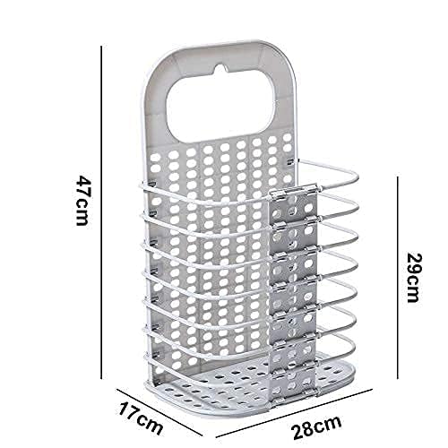 Image of Plastic Laundry Hamper Bag For Bathroom, Bedroom, Kitchen, Home, Office || Wall Mounted Bathroom Hanging Foldable Laundry Storage Basket For Dirty Clothes, Grey