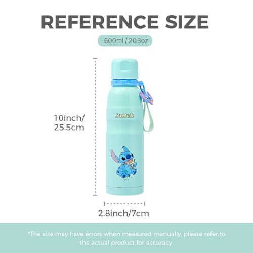 Image of MINISO Disney Lilo and Stitch 20 oz Water Bottle with Detachable Charm -Stainless Steel Insulated Tumbler with Straw and Lid Travel Cup for School Sports Office Gifts for Girls Boys Kids