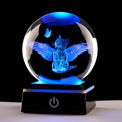 Zerelys 3D Cat Crystal Ball Night Light Gifts for Women Wife Girlfriend Kid，3.15'...