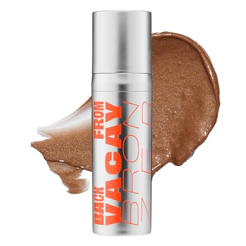 GOOD WEIRD Back From Vacay Bronzer - Vegan Liquid Face Bronzer Gel Cream for Men and Women | Natural Glow Lightweight Highlighter Makeup | Subtle Shimmer | 0.56 fl. oz. | MALIBU (Light Bronze)