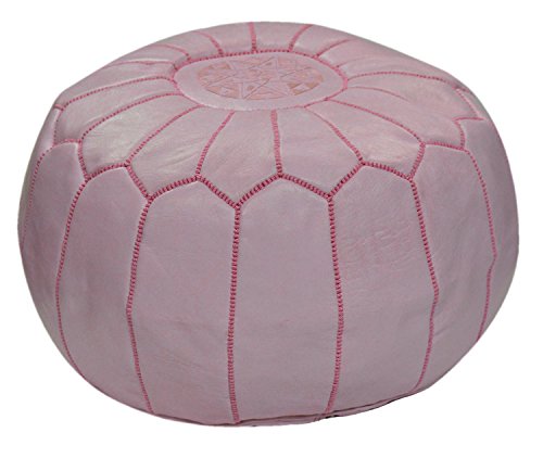 Treasures Of Morocco Moroccan Pouf Footrest Hassock Ottoman Handmade Leather Genuine 22 inches Diameter Unstuffed