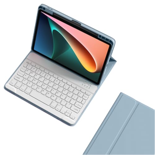Xiaomi Pad 5 キーボードケース 可愛い カラーキーボード シャオミ Xiaomi Pad 5 Pro 11インチ キーボード ケース 配色 分離式 ペン収納可能,霧ブルー+白