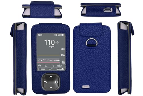 SNK Dexcom G7 / G6 Receiver Fitted Leather Case W/Screen Protector & Lanyard (Blue)