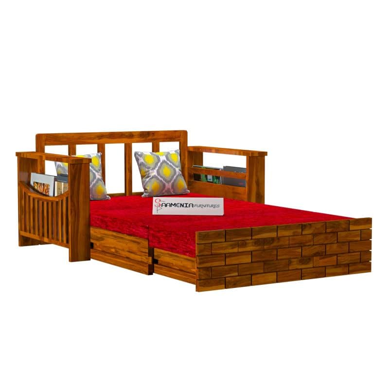 Image of Mamta Furniture Solid Sheesham Wooden 2 Seater Sofa Cum Bed with Storage for Living Room Furniture - Honey Finish
