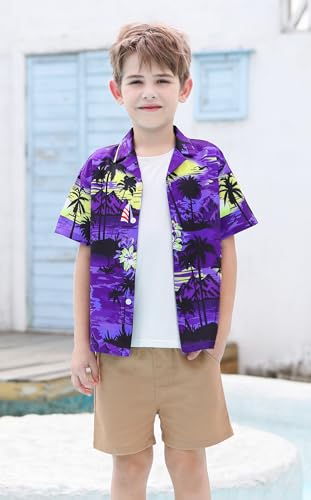 Image of Cromoncent Matching Hawaiian Outfits for Family, Dad and Son Matching Luau Beach Tropical Shirts Mommy Daughter Tropical Sets