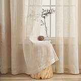 Demetex Beige Linen Sheer Curtains 63 inch Length Natrual Linen Semi Curtains Window Curtain Panels for Bedroom Lving Room Patio Windows, Set of 2, 54 x 63 inches Long, Beige