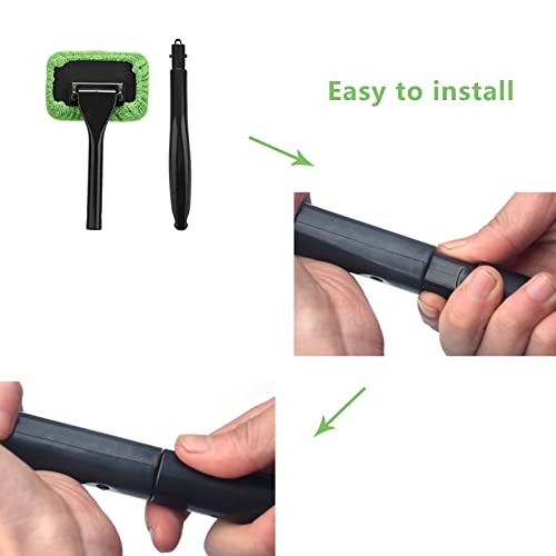 Auto Windshield Brush Tool Car Window Cleaner Windshield Cleaning Tool With Detachable Handle Pivoting Head Microfiber Cloths And Spray Bottle For Auto Windshield Wiper (Green) #TOP2