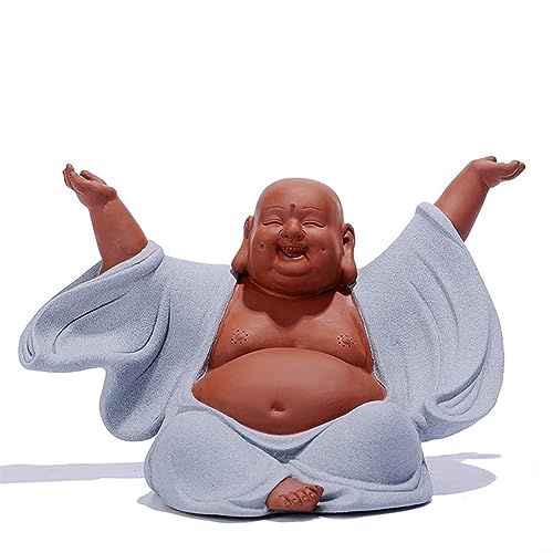 Statue de méditation Bouddha riant en céramique Zen noire pour salon