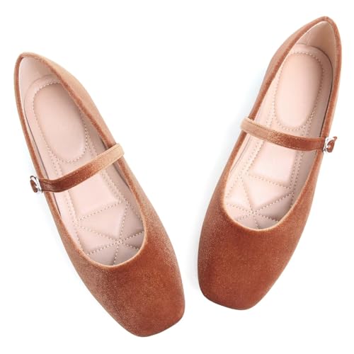 Image of TN TANGNEST Leather Flats for Women Retro Mary Jane Flats | Comfortable Square Toe Slip On Flats with Buckle Strap, Soft Work Flats Office Shoes