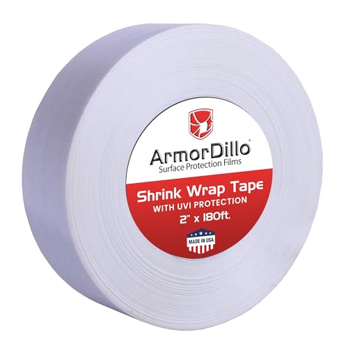 Image of ArmorDillo Poly Shrink Wrap Tape - 2 inch x 180' White Heat Shrink Tape for Boats | Waterproof Crash Wrap, Press & Seal Plastic Repair, Electrical & Plumbing Protection