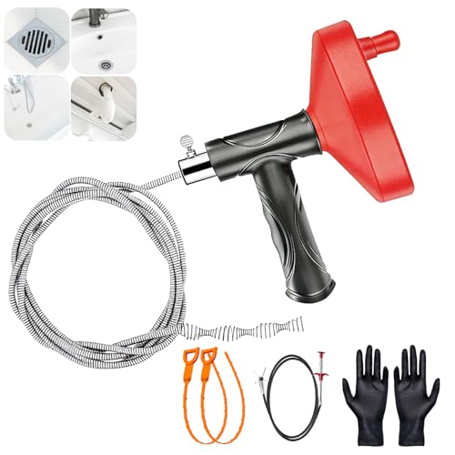 Drain Snake Auger 33 Ft, Plumbing Snake Drain Hair Clog Removal Tool, Heavy Duty Snake Auger, Sink Unclogger Drain Cleaner Tool for Bathroom Kitchen Tub Shower Drain Clog Remover with Gloves by FCZMO - Used condition - US$22.62