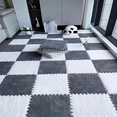 12 PCS Velvet Interlocking Floor Mats – Soft Plush Foam Tiles for Kids Playroom, Bedroom, Living Room & Office Cozy, Non-Slip Puzzle Mats for Home Décor, Creative Play, Relaxation-image-19