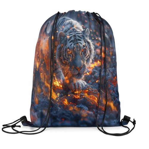 Castle Fairy Cool Tiger Waterproof Drawstring Bag,Fierce Africa Animal Backpack for Shopping Travelling,3D Wildlife Theme Sackpacks Gym Pack3