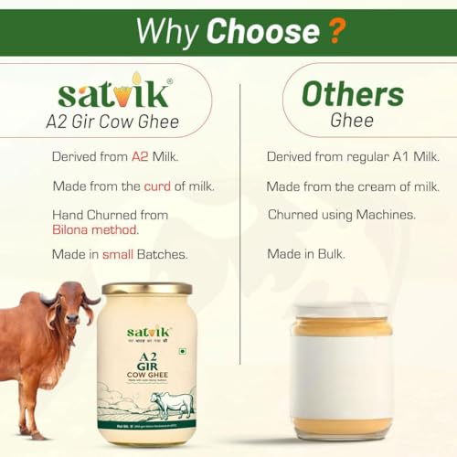 Image of SATVIK PURE GHEE A2 Gir Cow Ghee 1 Litre Churned From Vedic Bilona Method Bilona Ghee A2 Cow Desi Ghee (Pack of 5)