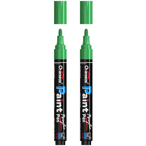Overseas Green Paint Pens Paint Markers - Permanent Acrylic Markers 2 Pack Water Based Quick Dry Waterproof Marker Pen for Rock Wood Plastic Metal Canvas Glass Fabric Mugs. Medium Tip