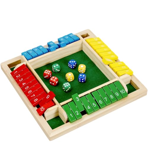 Kiapeak 1-4 Players Shut The Box Dice Game, 10 Numbers Traditional Wooden Pub Bar Board Game, Family Classics Tabletop Version Games for Classroom,...