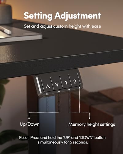 Image of FEZIBO Electric Standing Desk, Height Adjustable Stand up Desk, 55 x 24 Inches Sit Stand Home Office Desk, Computer Desk, Black