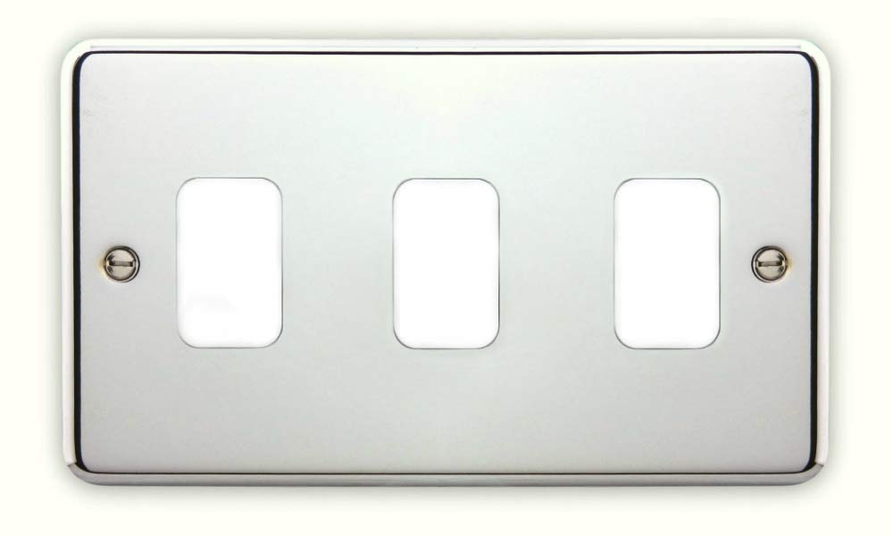 Deta G3343 Grid Front Plate 3 Gang Polished Chrome