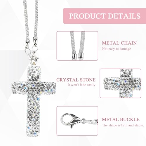 Wuyaoyao Bling Hanging Ornaments for Car Rear View Mirror, Crystal Rhinestone Cross Car Charm, Automotive Rearview Mirror Hanging Pendant, Vehicle Religious Gift Decoration for Christian (Silver) - Thumbnail 4