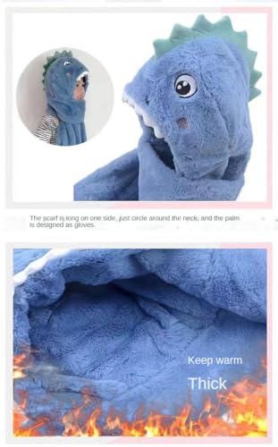 3 in 1 Plush Winter Warm Hat Cute Outdoor Hooded Dinosaur Hat with Scarf and Gloves2