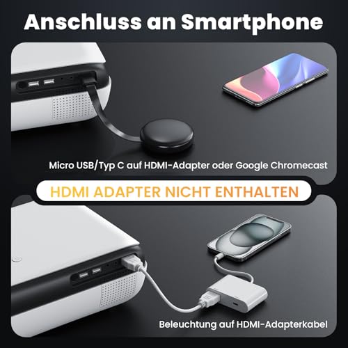 HOPVISION Beamer 9500 Lumen 4K tragbar Bluetooth Full HD 1080P Heimkino kompatibel mit Smartphone/HDMI/USB/Laptop/Fire Stick/PS5 – Bild 4