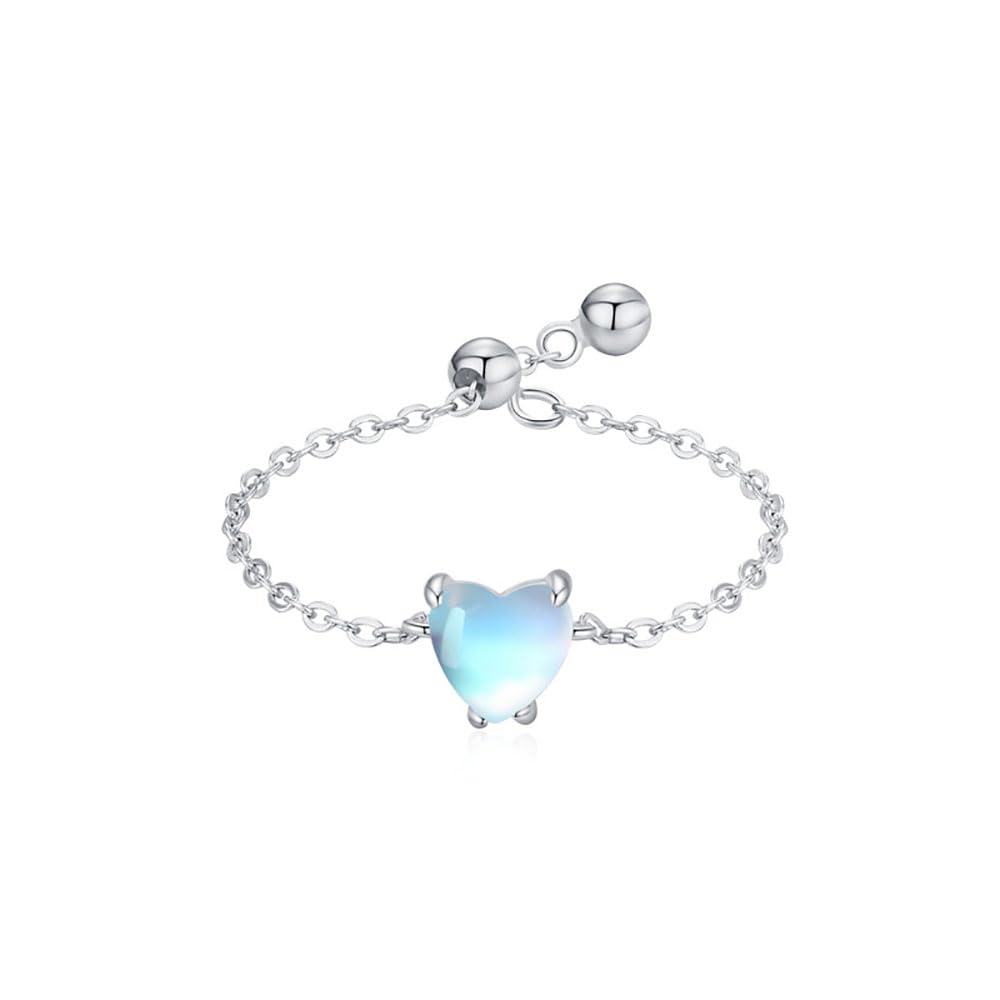 Anillo de corazón de piedra lunar para mujer, cadena de eslabones de lágrima de cristal, anillos apilables, anillos de compromiso y promesa, bola colgante ajustable, Cristal, Zirconia cúbica
