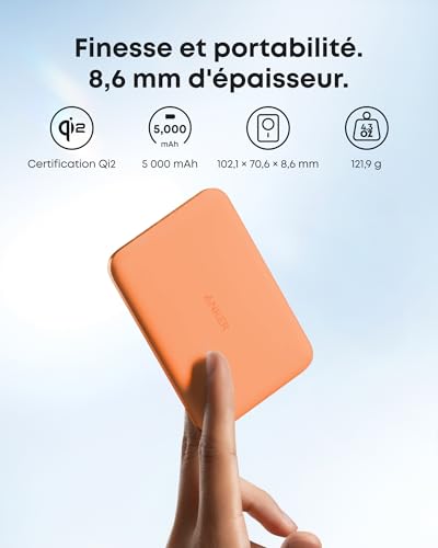 Anker Nano Batterie Externe Magsafe certifiée Qi2 15W magnétique Ultra-Fine 5000 mAh, Rapide, Ergonomique et Compatible MagSafe, Uniquement pour iPhone 17 Pro Max/16/15/14