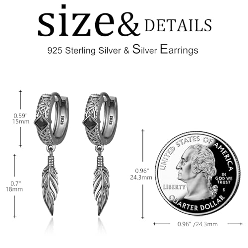 Viking Celtic Earrings for Men 925 Sterling Silver Dangle Drop Cross/Feather/Anchor/Compass/Ankh/Sword/Praying Hands Hoop Earrings for Father Son Boyfriend Brother4